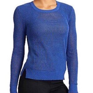 Athleta Casplan Sweater Women's Size M Royal Blue Long Sleeve Open Knit Pullover